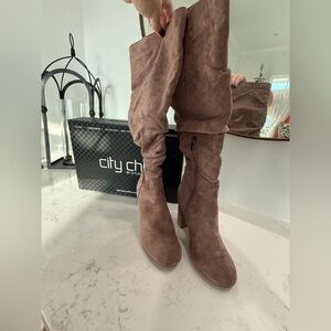 City Chic Women's Petra Knee Boots-Mushroom Color